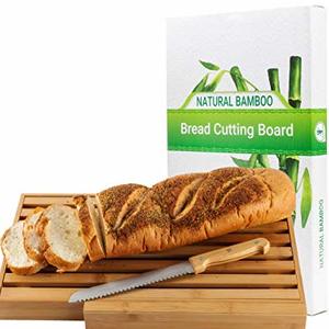 Bamboo Land Large Bamboo Bread Cutting Board With Large Bread Knife