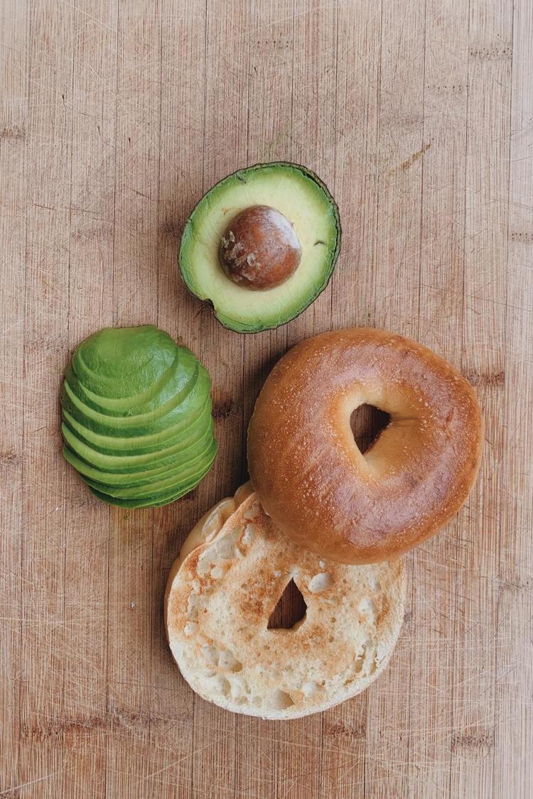 Sliced Avocados on a Toasted Breakfast Bagel Recipe