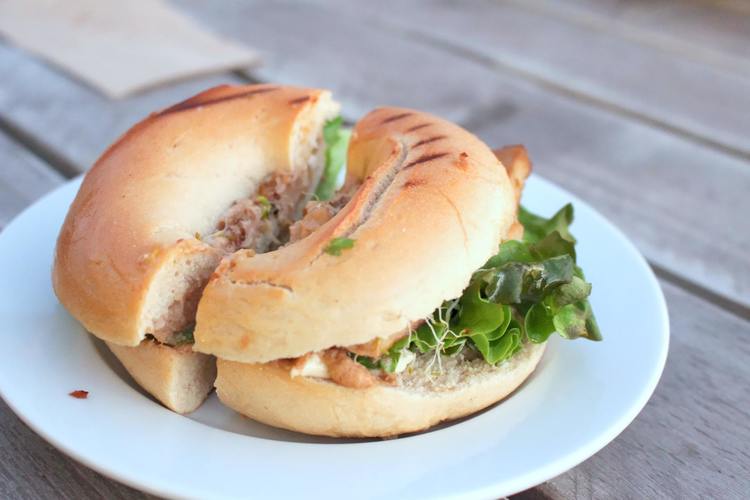 Tuna Salad Bagel with Lettuce and Cheese