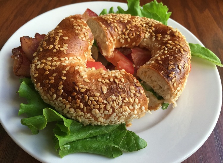 Bacon, Tomato and Lettuce on a Sesame Seed Bagel