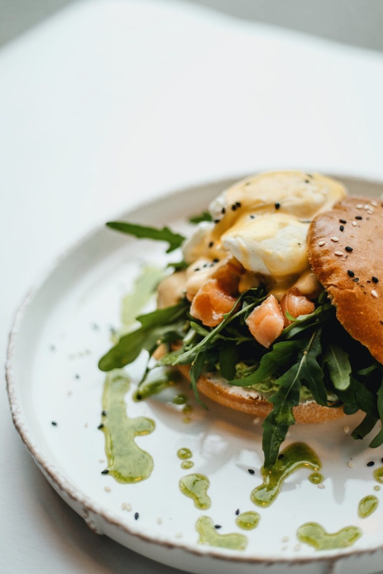 Salmon, Cream Cheese and Egg Bagel with Arugula and Spinach - Bagels Recipe